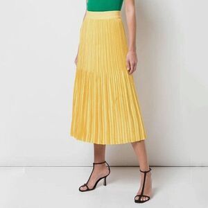 ALICE + OLIVIA Ken Pleated Satin‎ Midi Skirt Size 0 Marigold Yellow High Rise